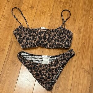 Reformation Brown Leopard Smocked Bikini Set - Brown, Black
